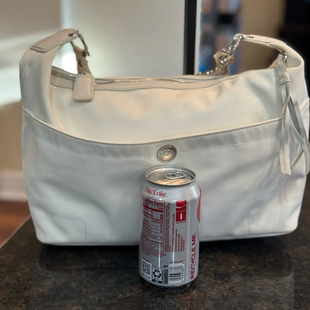 Coach White Nylon Leatherwear Hobo Bag with Tassel